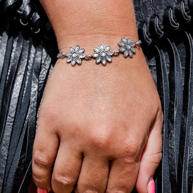 Cooler Than Me Silver Rhinestone Flower Bracelet FINAL SALE Product Image