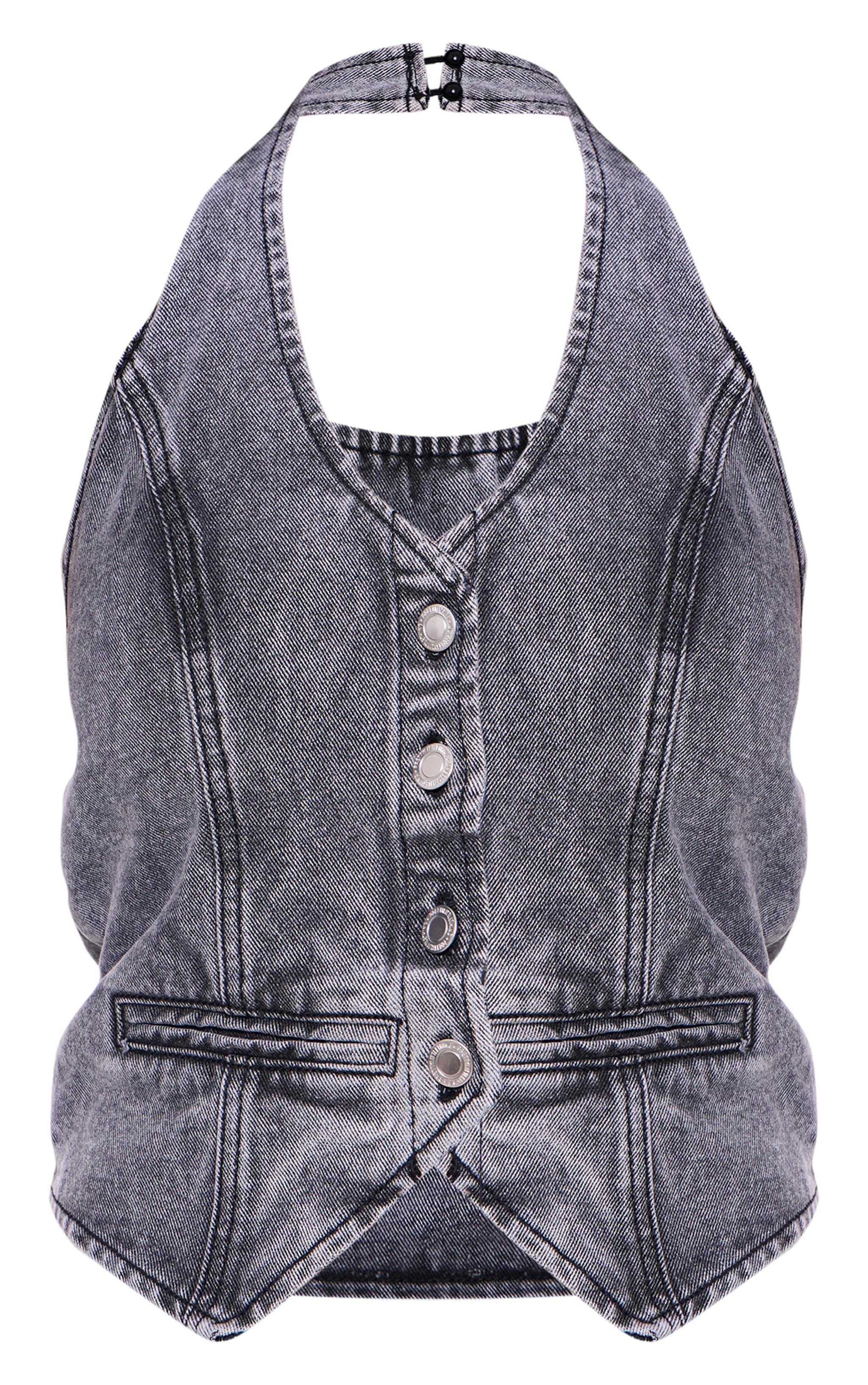 Grey Halterneck Denim Vest Product Image