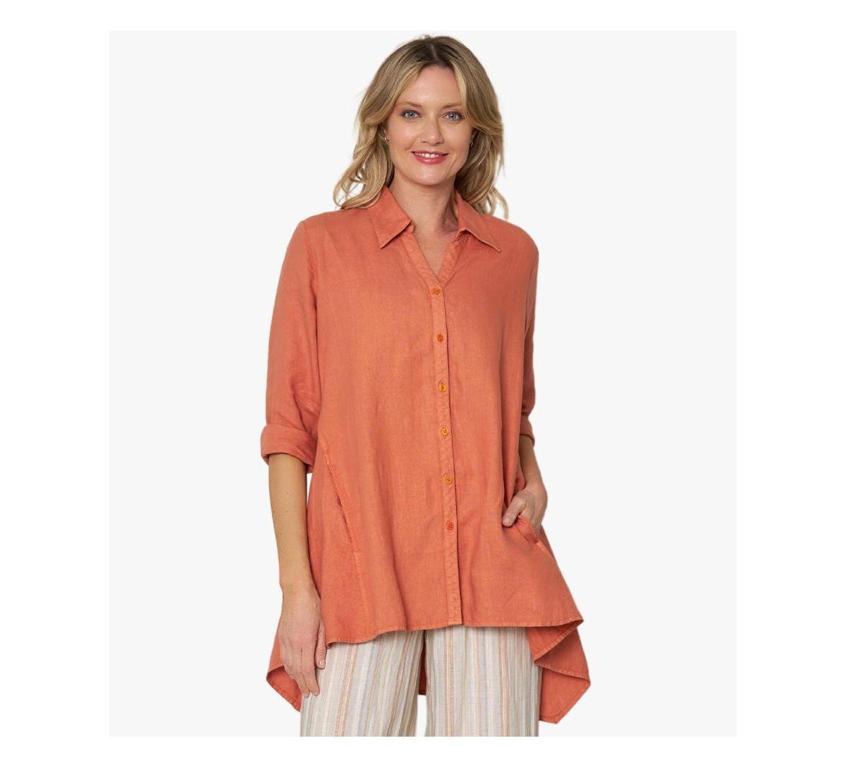 Stella Carakasi Womens Linen Long Sleeve Collared V-Neck True Form Shirt Product Image