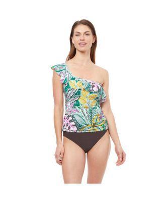 Plus Size Tropic Boom One Shoulder Tankini swim top Product Image