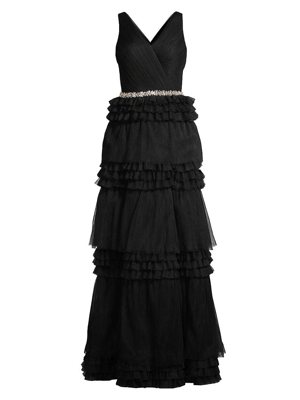 Womens Crystal-Embellished Sleeveless Tiered Gown Product Image