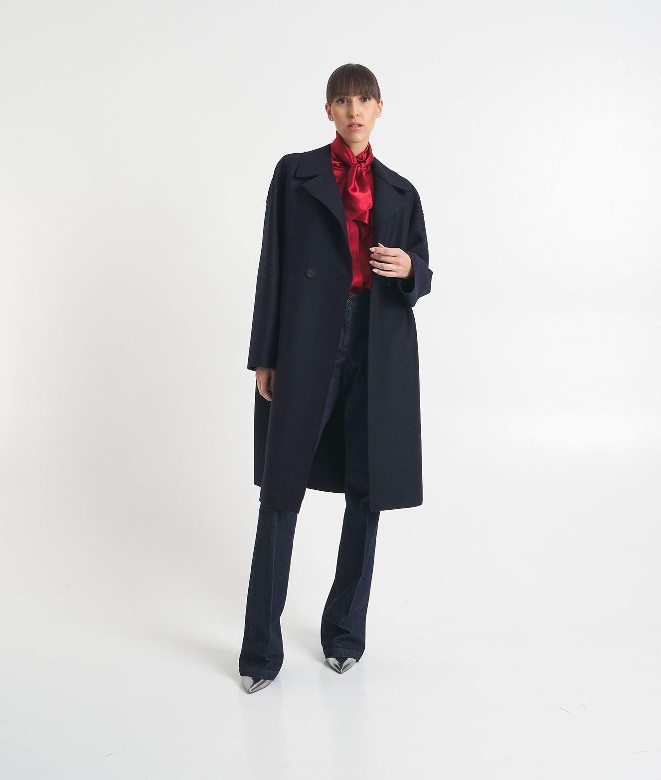 Drop-shoulder coat in pressed wool Product Image