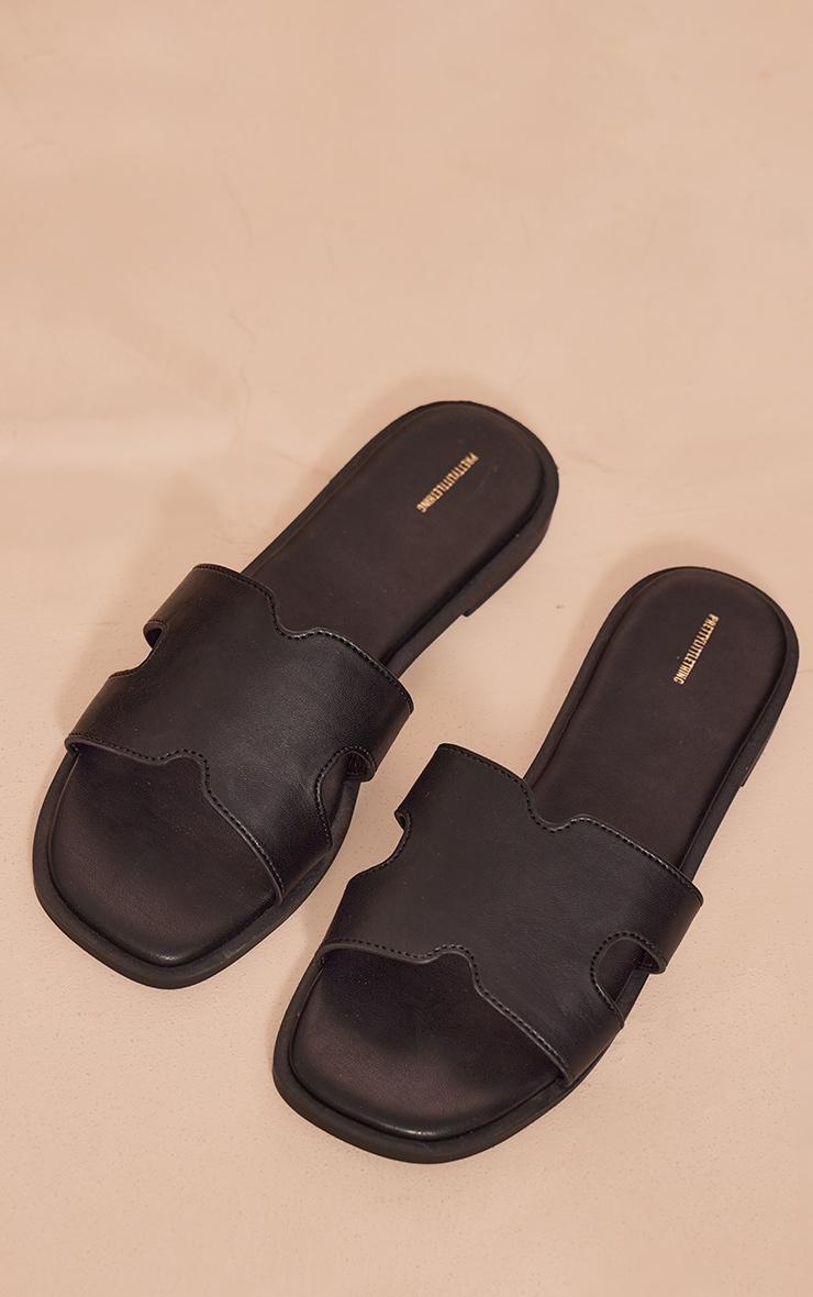 Black PU Square Toe Slider Sandals Product Image