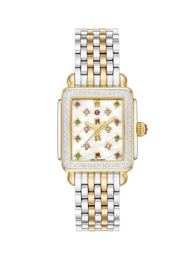 Womens Deco Fleur Two-Tone Stainless Steel & Multi-Gemstone Bracelet Watch/29MM x 31MM Product Image