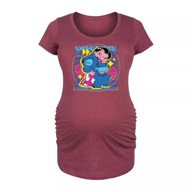 Disneys Lilo & Stitch Maternity Hug Graphic Tee, Womens Grey Dark Red Product Image