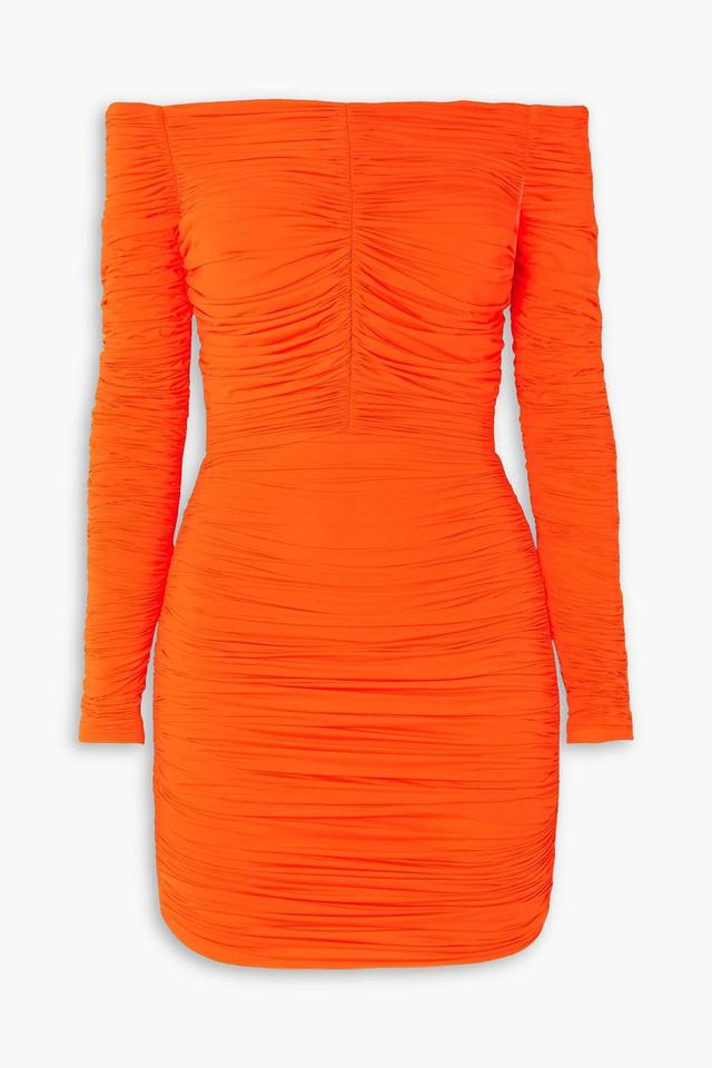 Hadley Off-the-shoulder Ruched Stretch-jersey Mini Dress In Bright Orange Product Image