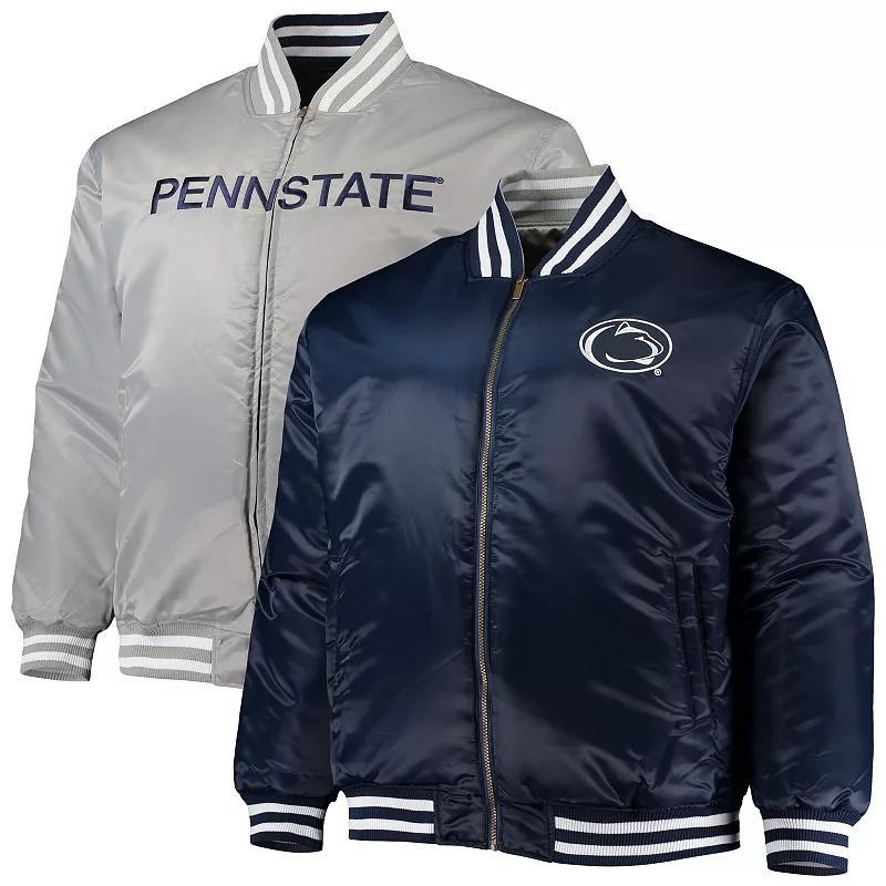 Mens /Gray Penn State Nittany Lions Big & Tall Reversible Satin Full-Zip Jacket Blue Product Image