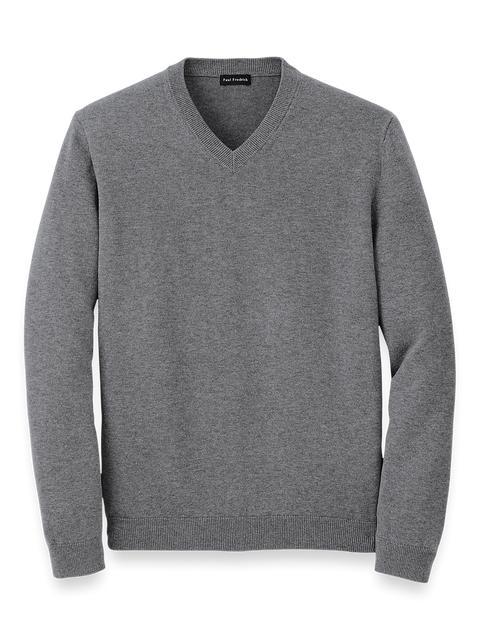 Supima Cotton V-neck Sweater - Medium Grey Product Image