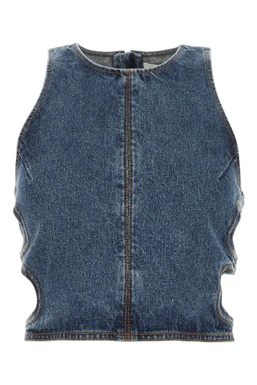 CHLOÉ Denim Cut-out Sleeveless Blouse In Faded Denim Product Image