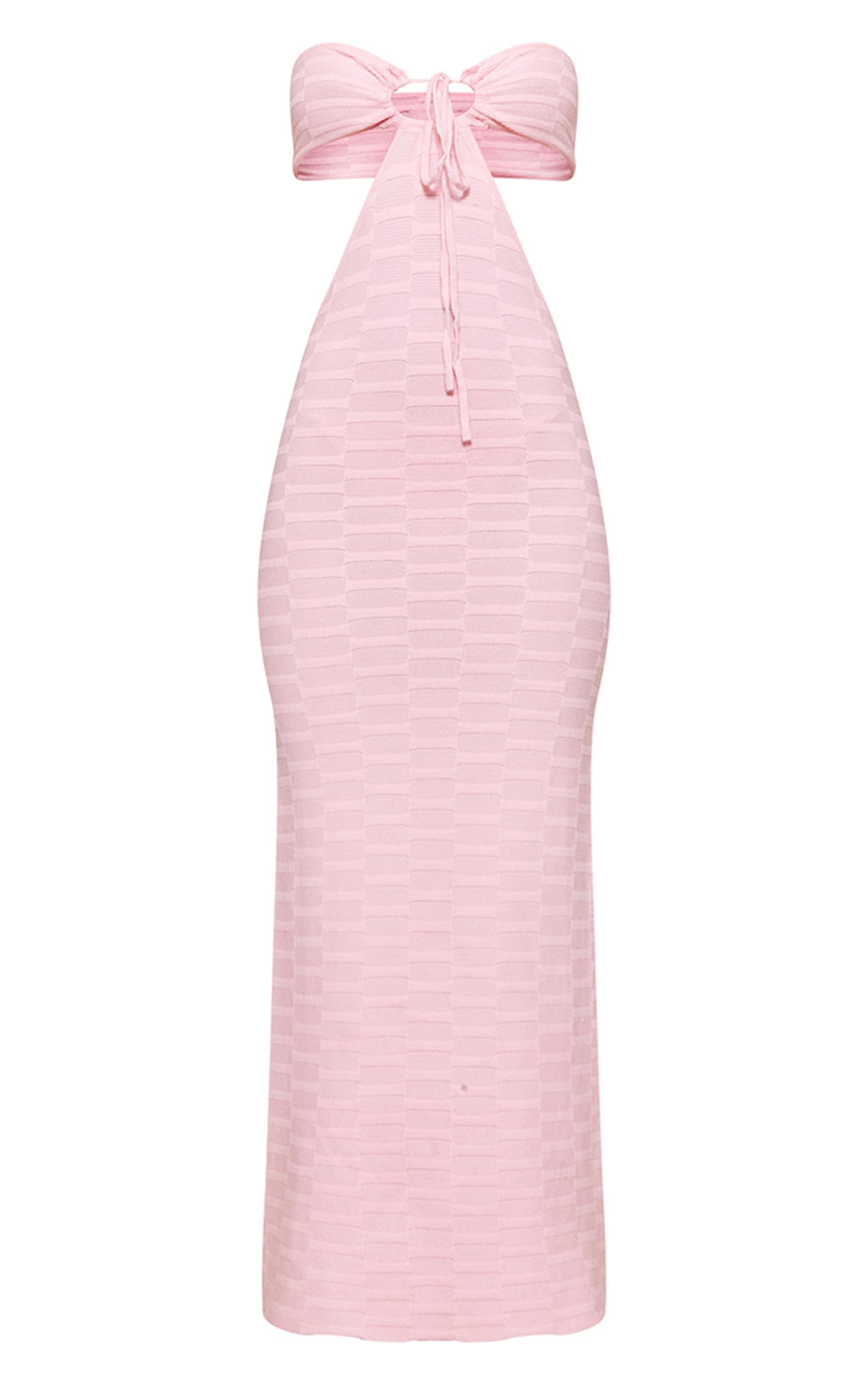 Pink Textured Knit Cut Out Bandeau Maxi Dress Product Image