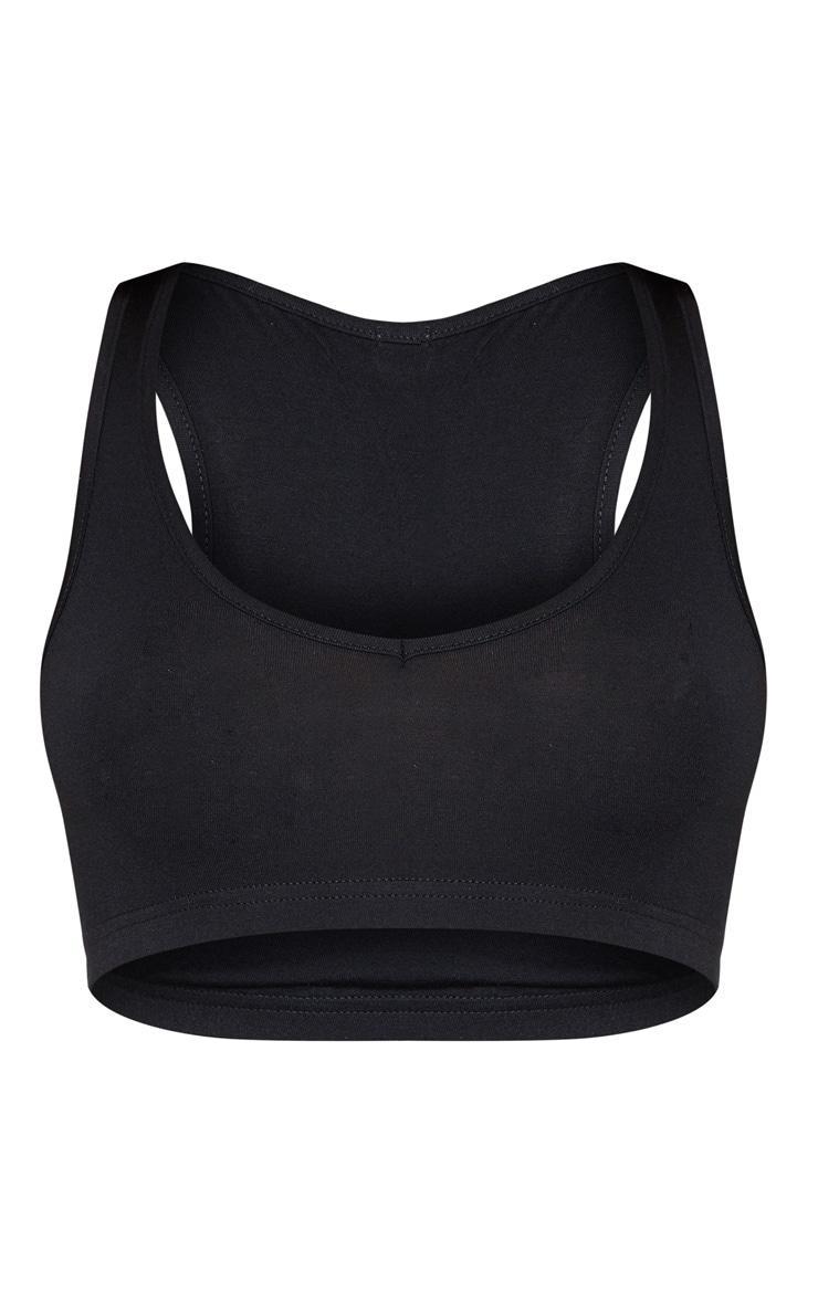 Basic Black Cotton Blend Sleeveless Elastic Hem Crop Top Product Image