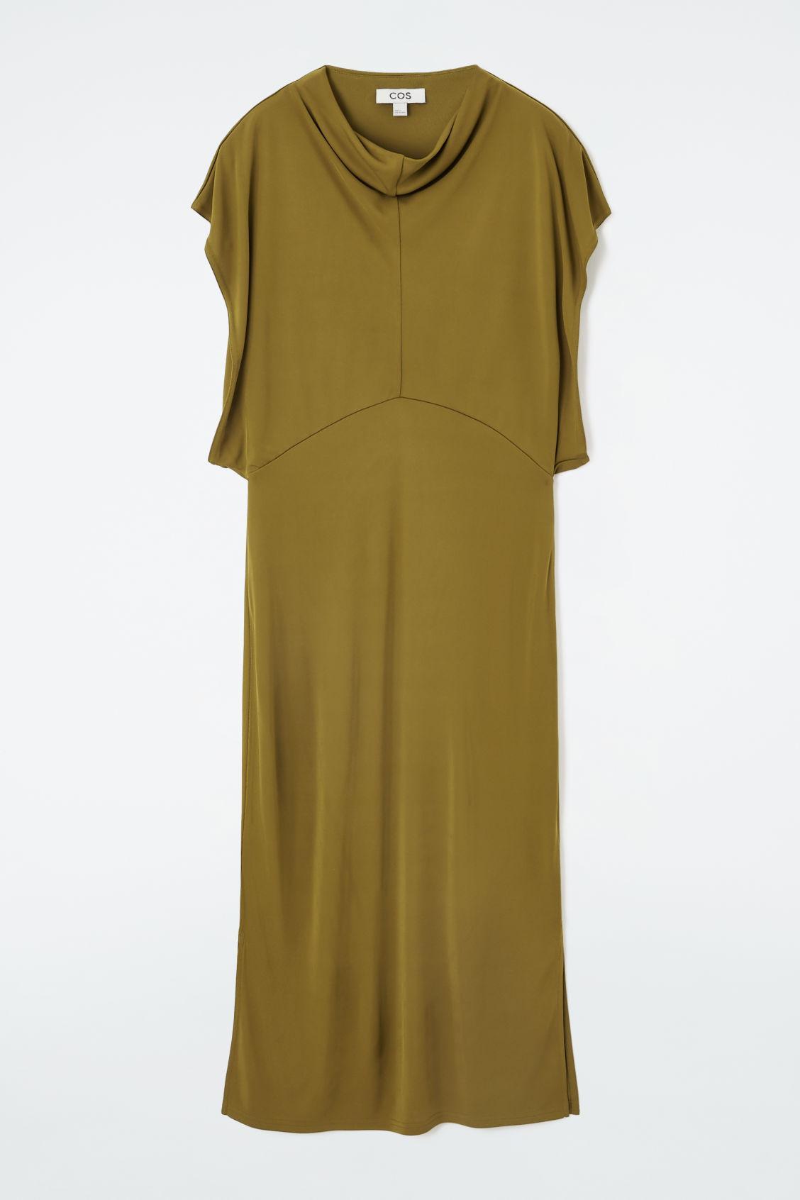 DRAPED COWL-NECK MIDI DRESS Product Image