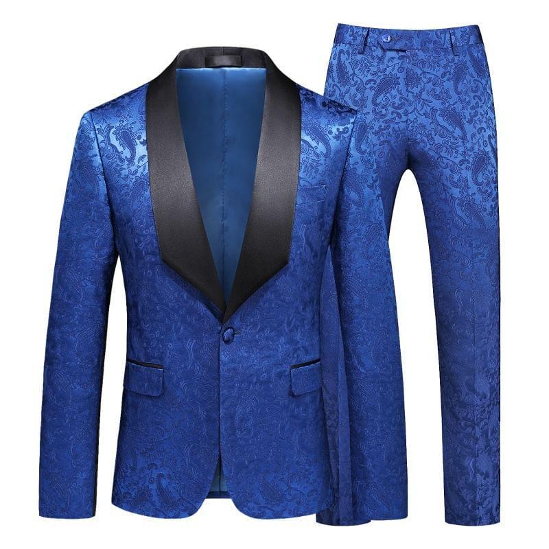 Set: Shawl Lapel Paisley Print Single-Button Blazer + Tapered Dress Pants Product Image