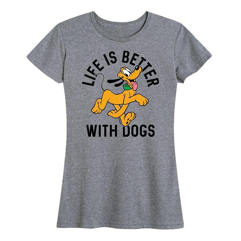 Disneys Pluto Plus Life Is Better With Dogs Graphic Tee, Womens Grey Gray Product Image