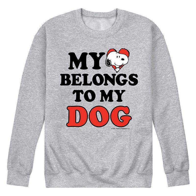 Mens Peanuts Heart Belongs Dog Fleece Sweatshirt Grey Gray Product Image