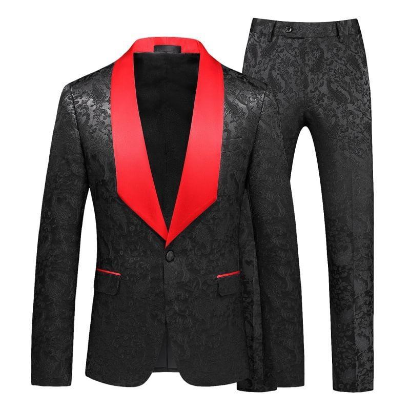 Set: Shawl Lapel Paisley Print Single-Button Blazer + Tapered Dress Pants Product Image