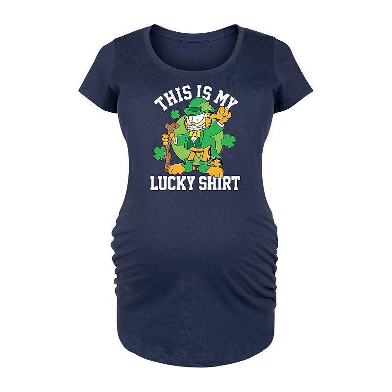 Maternity Garfield This Is My Lucky Shirt Graphic Tee, Womens Blue Product Image