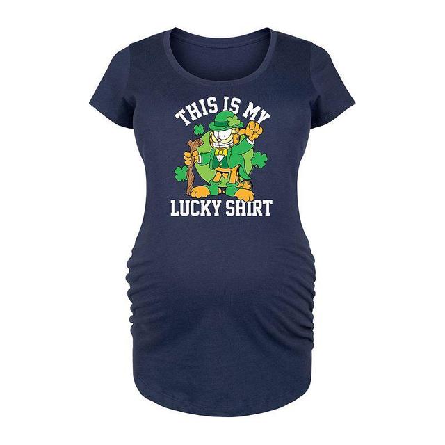 Maternity Garfield This Is My Lucky Shirt Graphic Tee, Womens Blue Product Image