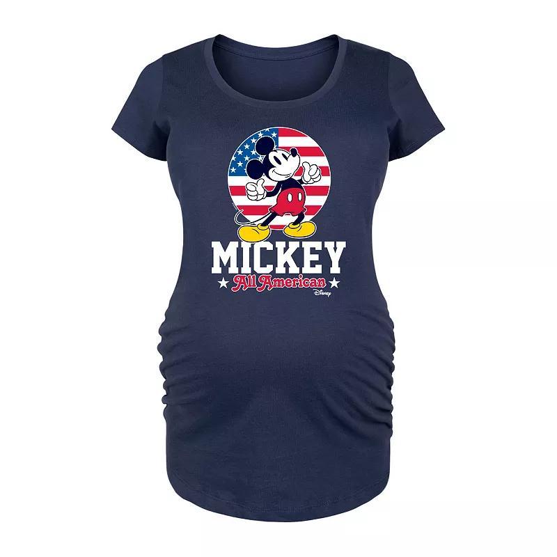 Disneys Mickey Mouse Maternity All American Graphic Tee, Womens Blue Product Image