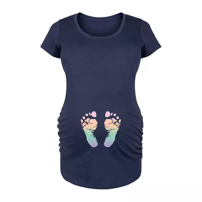 Maternity Baby Footprint Heart Graphic Tee, Womens Blue Product Image