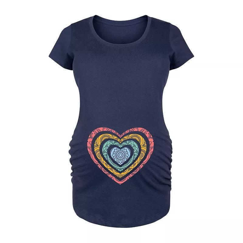 Maternity Pink Heart Graphic Tee, Womens Dark Grey Product Image