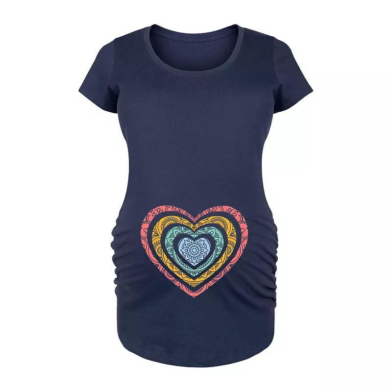 Maternity Pink Heart Graphic Tee, Womens Blue Product Image