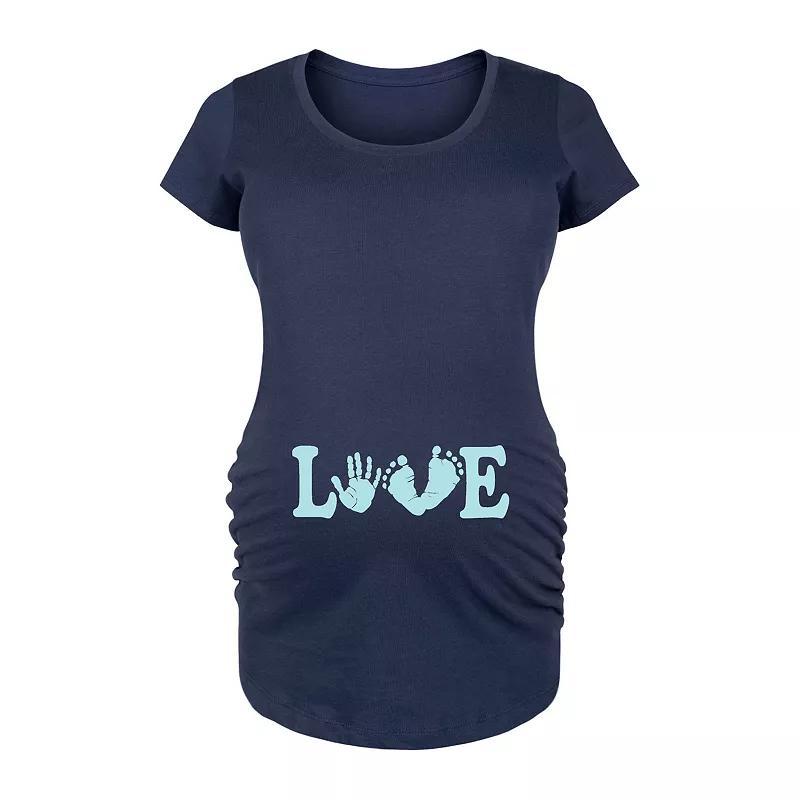 Maternity Love Footprints Graphic Tee, Womens Blue Product Image