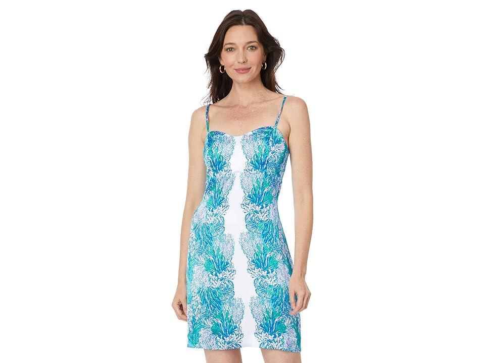 Lilly Pulitzer Gillian Satin Slip Dress (Las Olas Aqua Strong Current Sea Engineered) Women's Dress Product Image