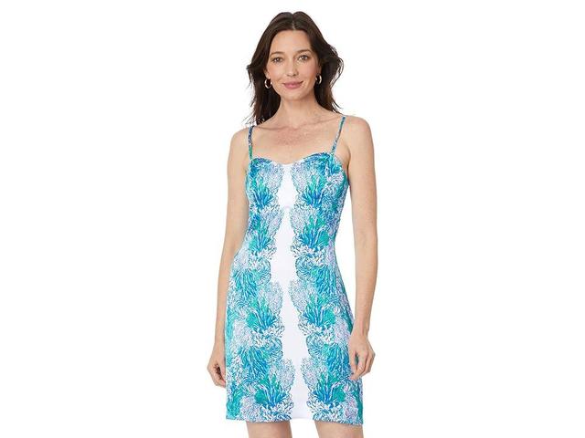 Lilly Pulitzer Gillian Satin Slip Dress (Las Olas Aqua Strong Current Sea Engineered) Women's Dress Product Image