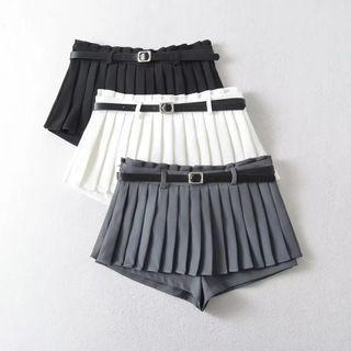 Low Waist Plain Pleated Mini Skirt Product Image