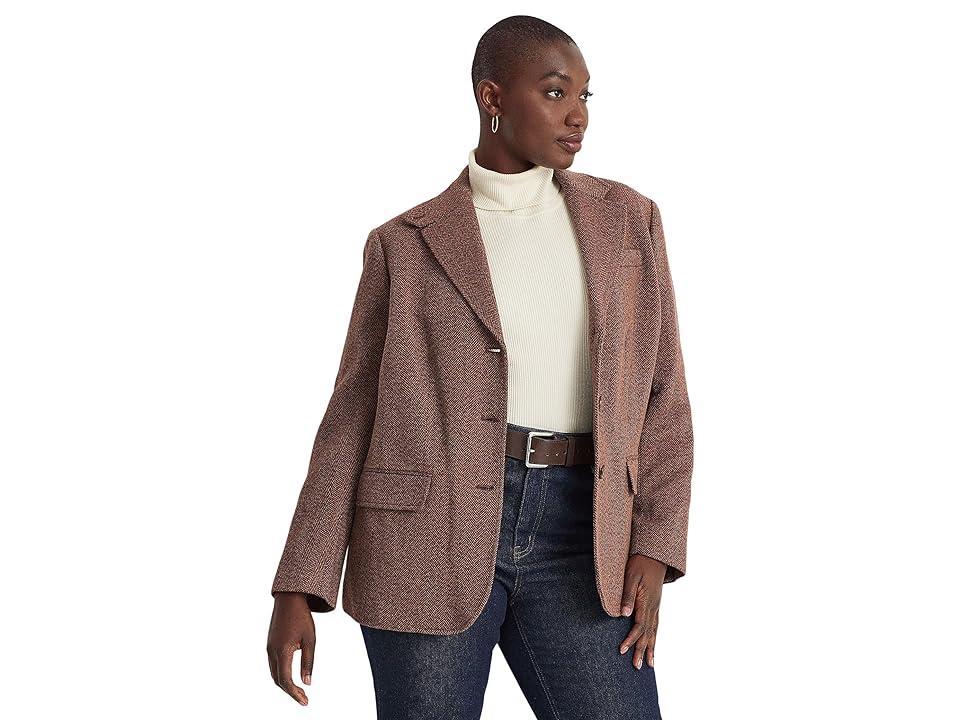 LAUREN Ralph Lauren Plus Size Herringbone Tweed Blazer (Light Burgundy Multi) Women's Clothing Product Image