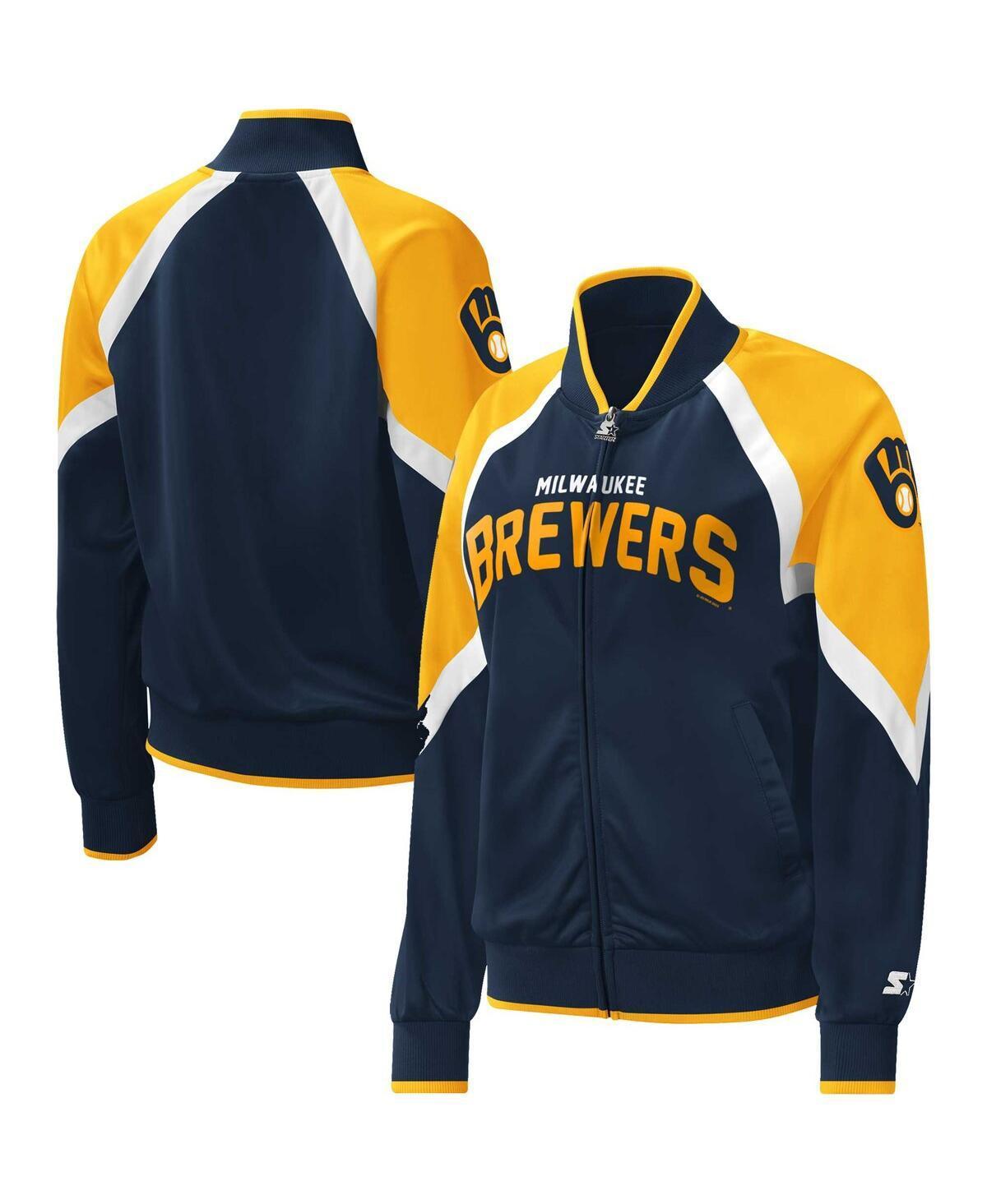 Womens Starter Milwaukee Brewers Touchdown Raglan Full-Zip Track Jacket Blue Product Image