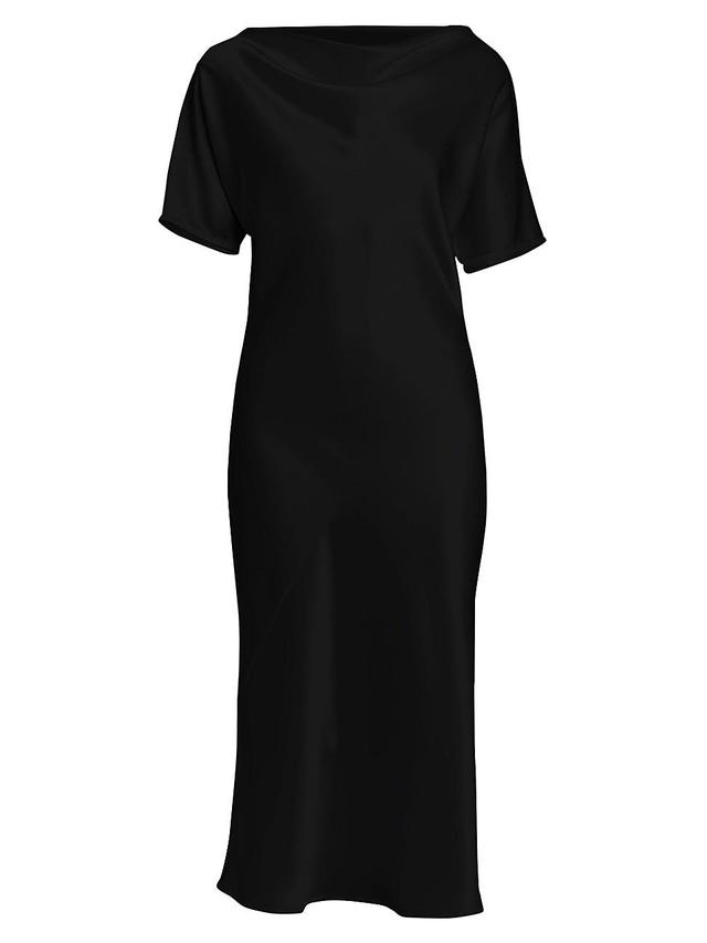 Womens Satin Cowlneck Short-Sleeve Midi-Dress Product Image