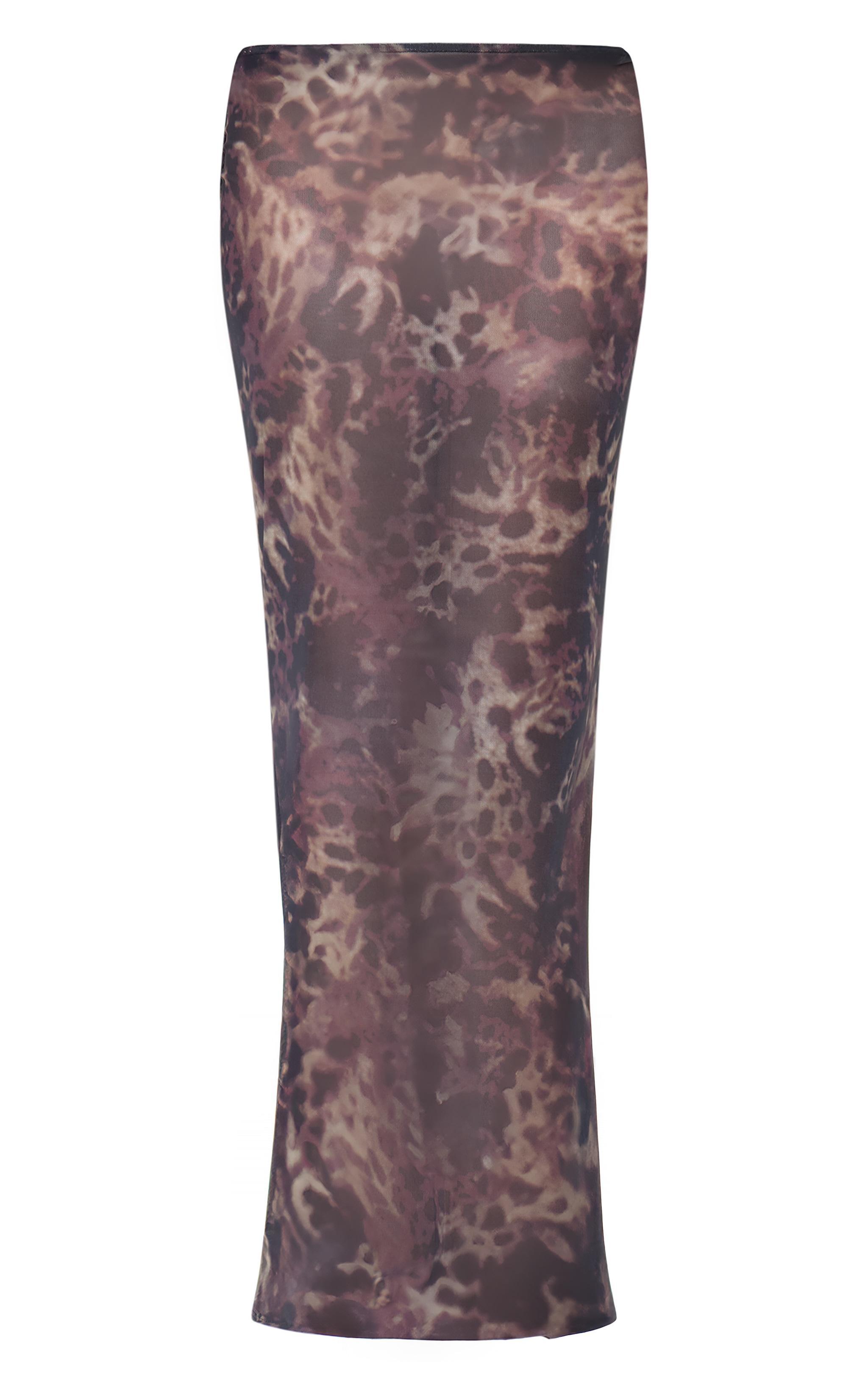 Brown Animal Print Mesh Fishtail Maxi Skirt Product Image