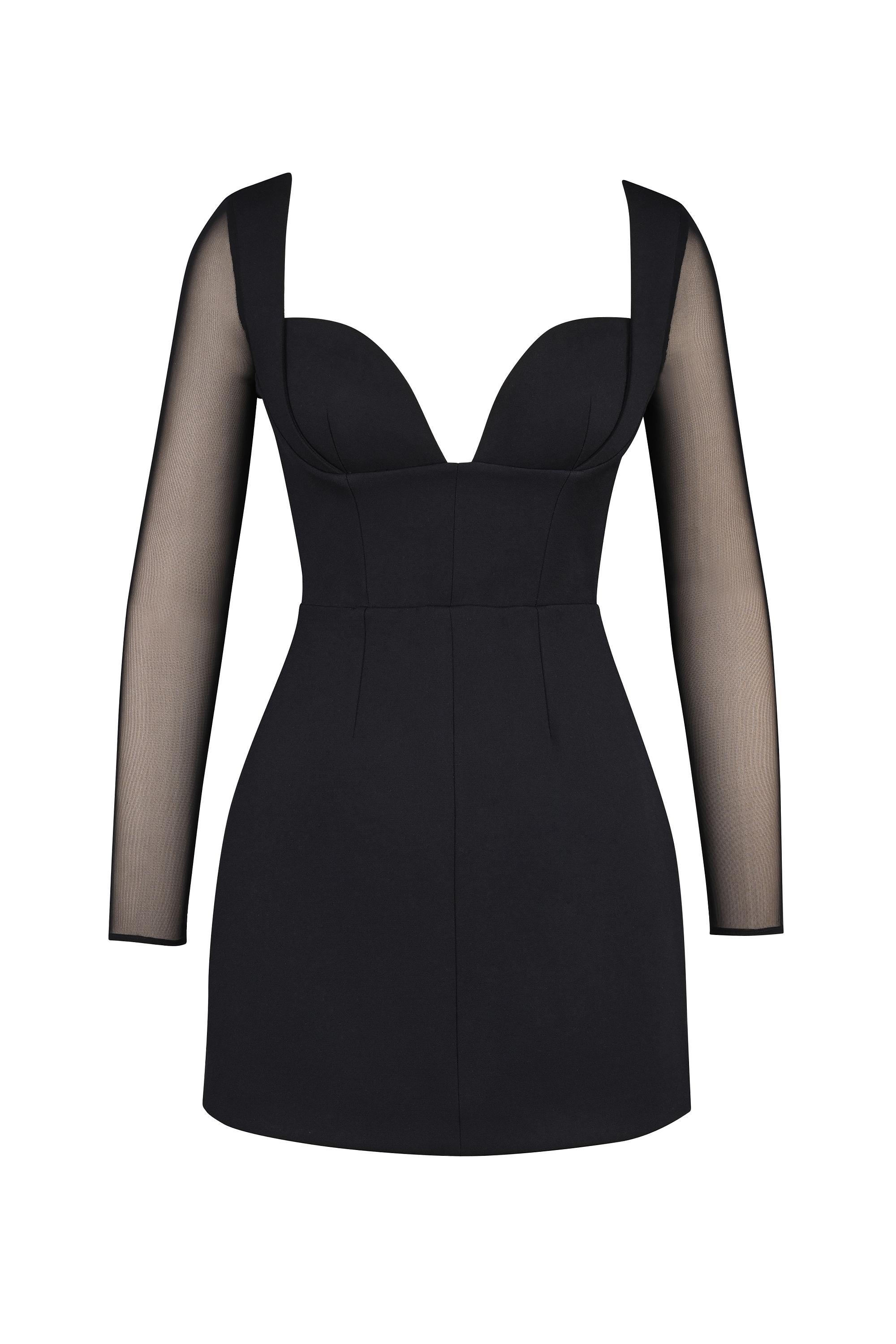 Angelie Black Stretch Crepe Plunge Mini Dress Product Image