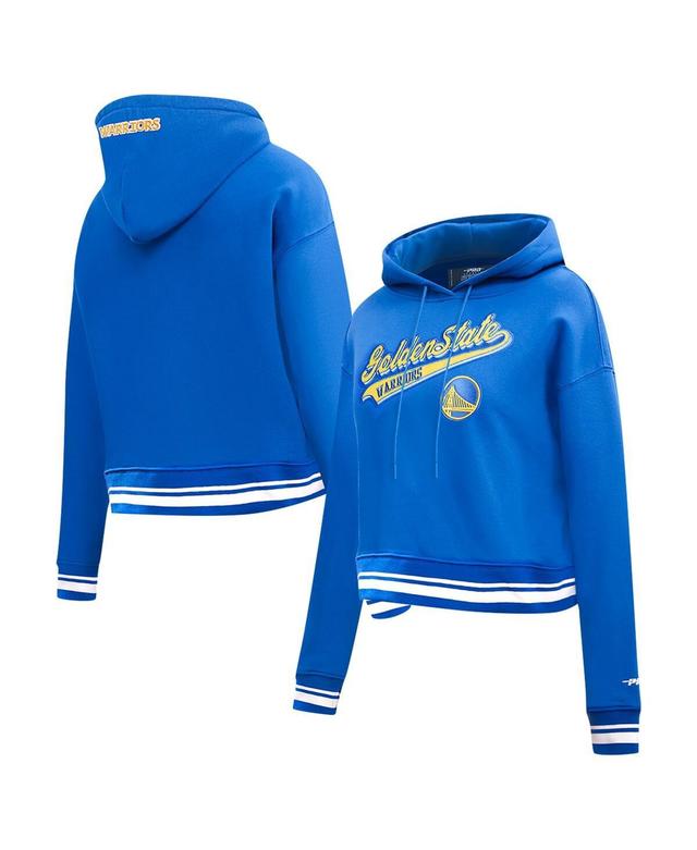 Womens Pro Standard Royal Golden State Warriors Script Tail Cropped Pullover Hoodie Product Image