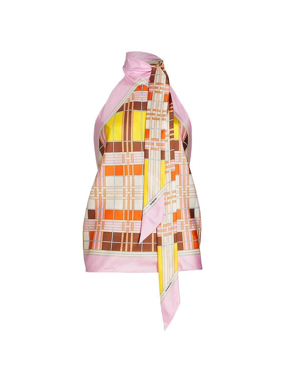 Womens Check Silk Scarf Top Product Image