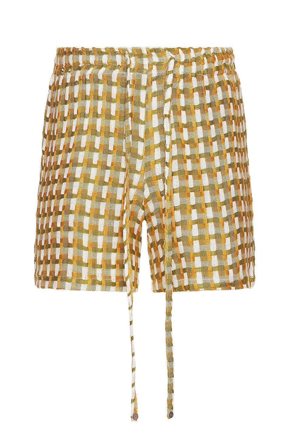 HARAGO Loose Weave Thread Texture Shorts in Mustard Product Image