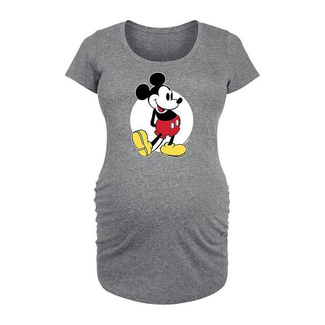 Disneys Mickey Mouse Maternity Slice Of Luck Graphic Tee, Womens Heather Grey Product Image