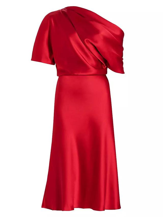 Draped Satin One-Shoulder Midi-Dress Product Image