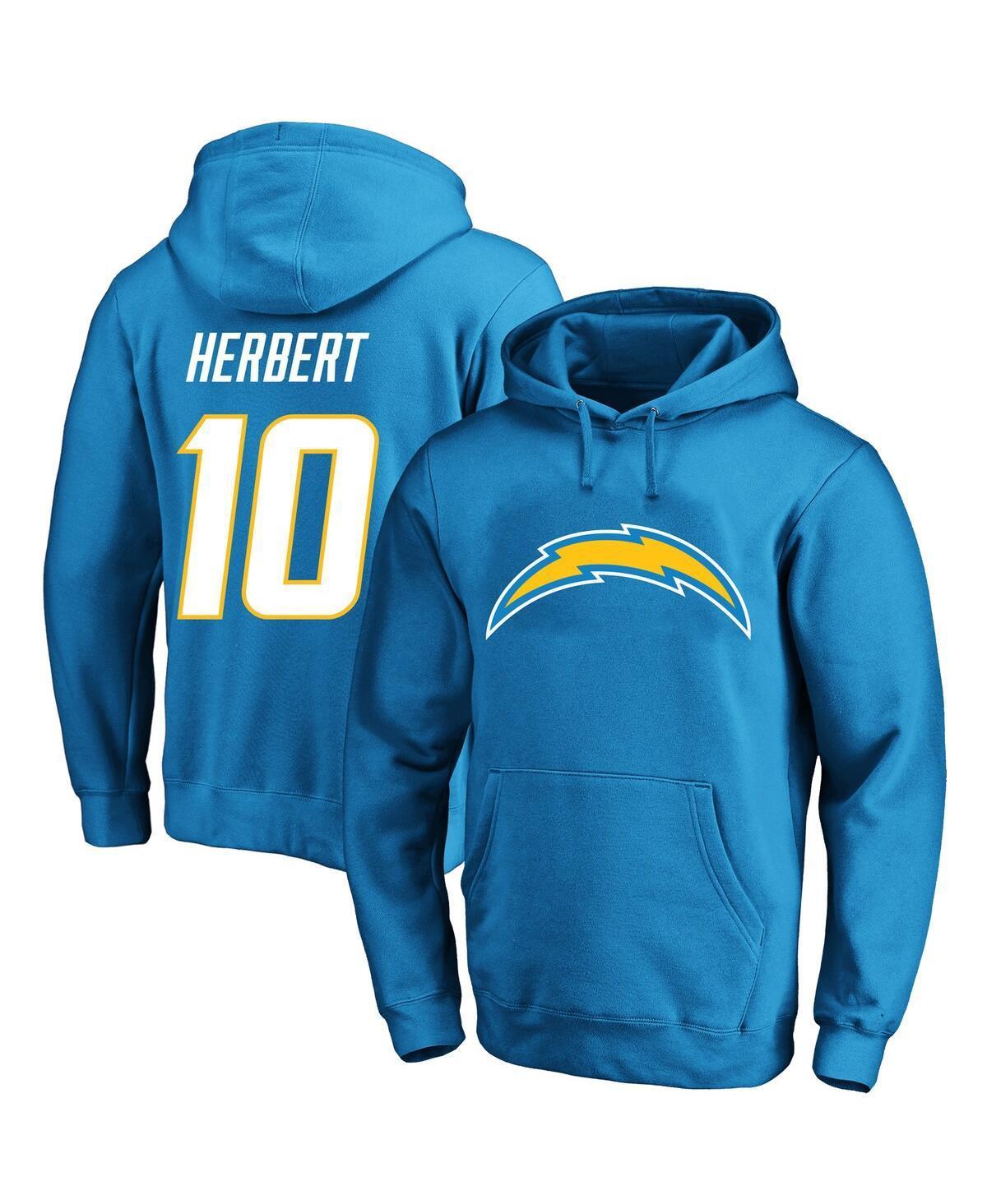 Mens Fanatics Justin Herbert Powder Blue Los Angeles Chargers Big and Tall Fleece Name and Number Pullover Hoodie Product Image