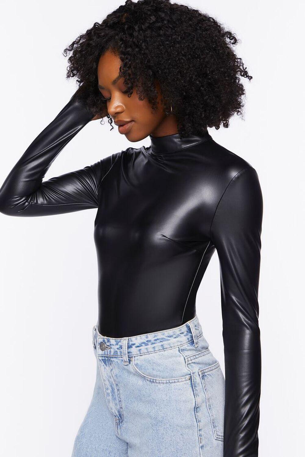 Faux Leather Long-Sleeve Bodysuit | Forever 21 Product Image