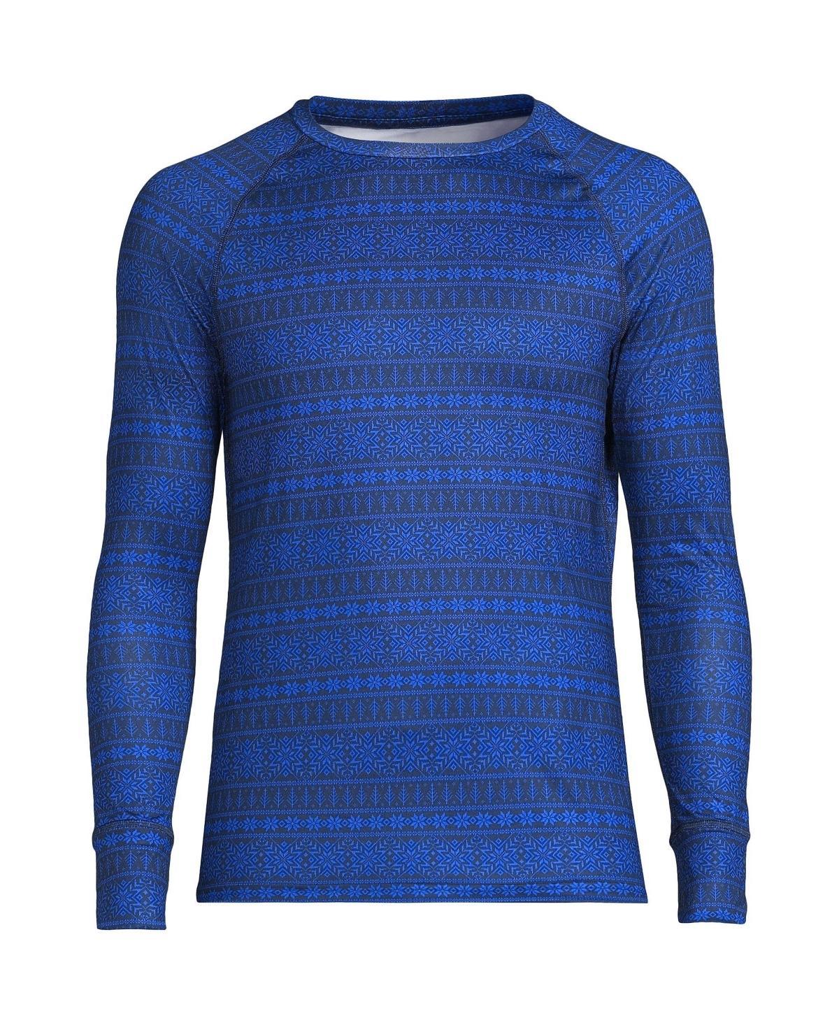 Mens Lands End Stretch Thermaskin Long Underwear Crewneck Base Layer Top Blue Snowflake Product Image