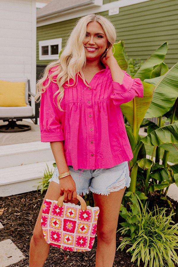 Seven Seas Button Up Top in Hot Pink product image