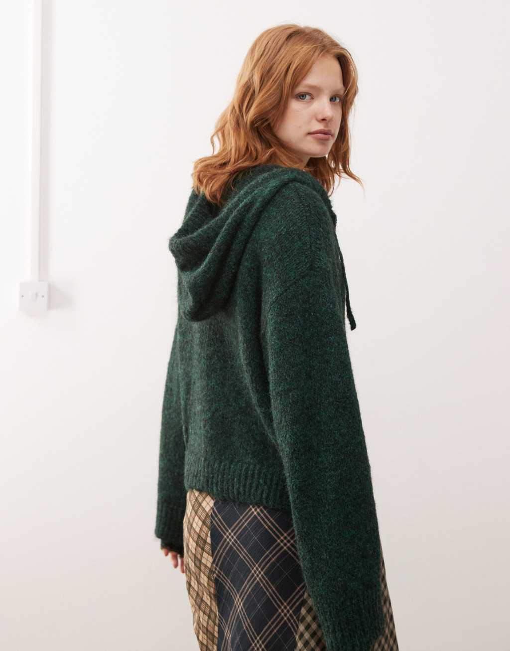 Noisy May knitted zip through hoodie in green melange Product Image