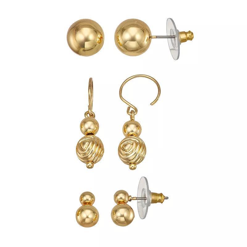 Napier Gold Tone Trio Stud Drop Earrings, Womens Product Image