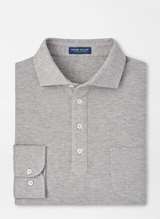 Peter Millar Mens Ramble Long-Sleeve Cotton Cashmere Polo | Color: Gale Grey | Size: S Product Image