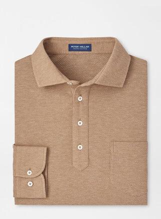 Peter Millar Mens Ramble Long-Sleeve Cotton Cashmere Polo | Color: Rye | Size: XL Product Image