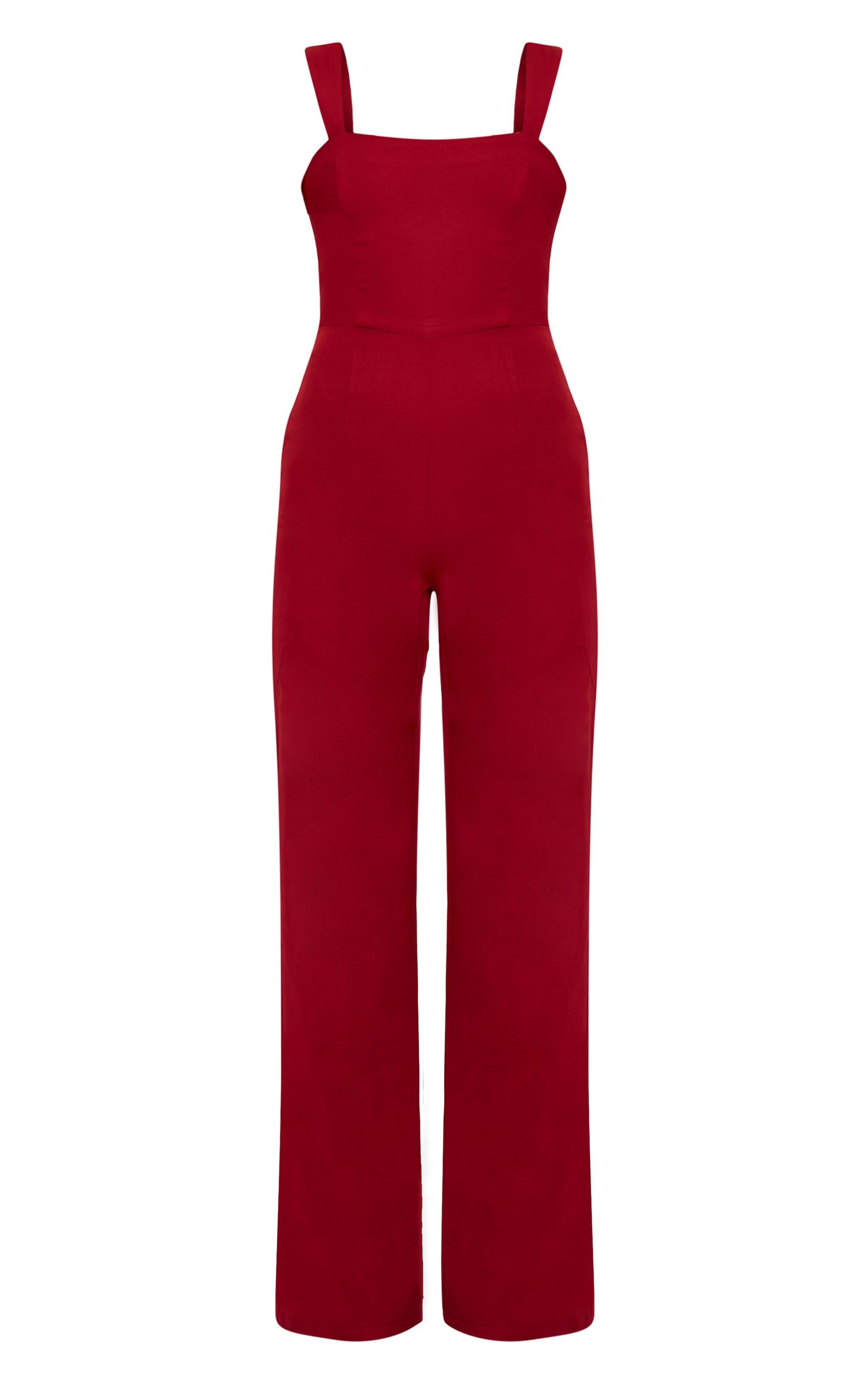 Burgundy Woven Cut Out Bow Detail Jumpsuit Product Image