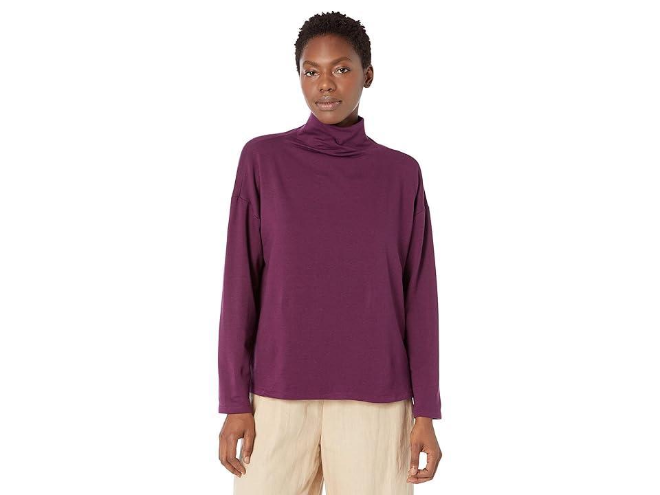 Eileen Fisher Petite Funnel Neck Box Top (Sweet Plum) Women's Clothing Product Image